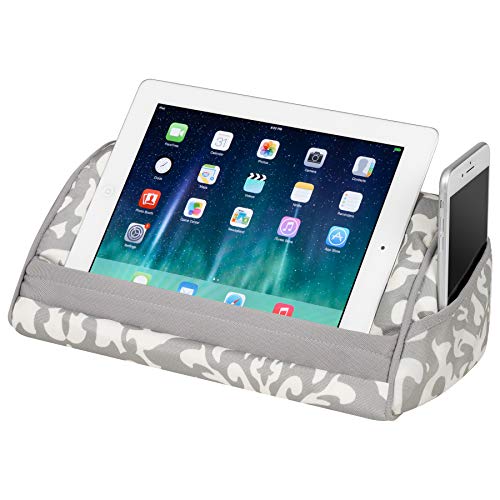 Product Cover LapGear Designer Tablet Pillow Stand with Phone Pocket - Gray Damask - Fits Most Tablet Devices - Style No. 35514