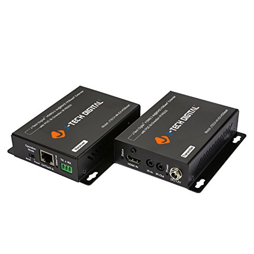 Product Cover J-Tech Digital HDBaseT HDMI Extender 4K Ultra HD Extender for HDMI 2.0 Over Single Cable CAT5e/6A up to 230ft (1080P) 130ft(4K) Supports HDCP 2.2/1.4, RS232, Bi-Directional IR and PoE
