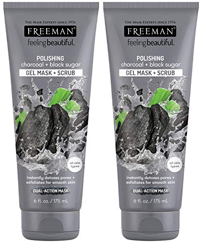 Product Cover Freeman Feeling Beautiful Charcoal & Black Sugar Gel Mask and Scrub, 6-Ounce (Pack of 2)