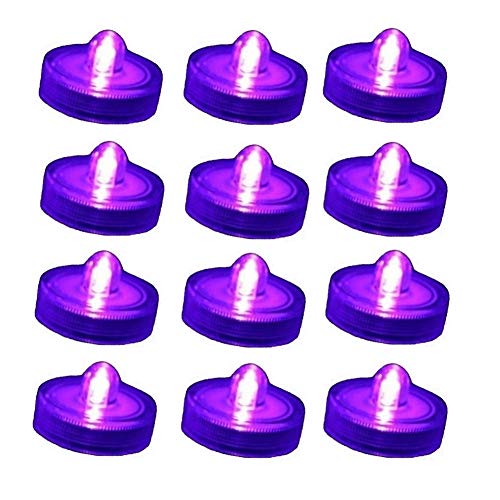 Product Cover Bright LED Battery Operated Flameless Tea Light, Submersible Tea Candle Waterproof Decorations Underwater Vase Light for Party and Wedding, Pack of 12, Purple Pink