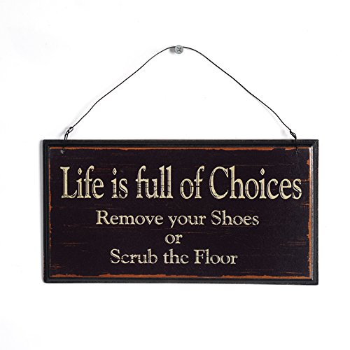 Product Cover NIKKY HOME Life is Full of Choices Remove Your Shoes Or Scrub The Floor Wooden Wall Decorative Sign 9.82 x 0.37 x 5.3 Inches Black