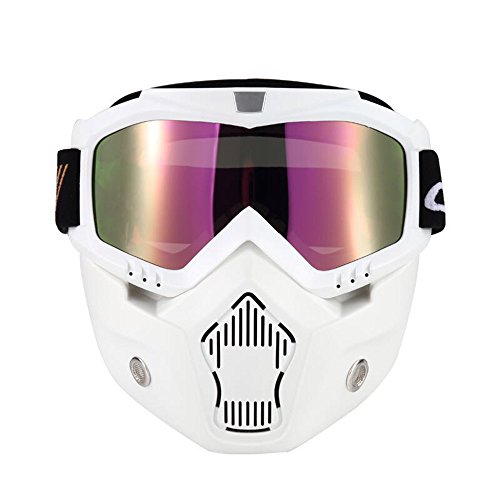 Product Cover KKmoon Mortorcycle Mask Detachable Goggles and Mouth Filter for Open Face Helmet Motocross Ski Snowboard (White)