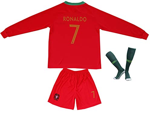 Product Cover FPF 2015 Portugal Cristiano Ronaldo #7 Home Football Soccer Kids Jersey Short Socks Set Youth Sizes (Long, 6-7 Years Old)
