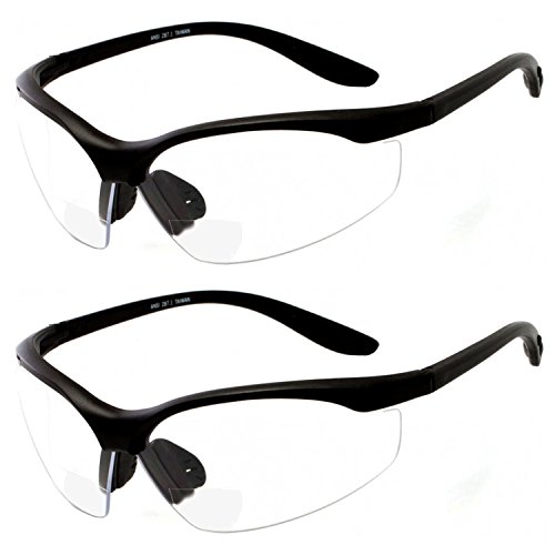 Product Cover 2 Pairs Bifocal Safety Glasses Clear Lens with Reading Corner - Non-Slip Rubber Grip Diopter/+1.50