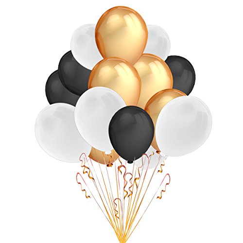 Product Cover Party Decorations Balloons,100 Pack 12 '' Ultra Thickness Latex Balloons (Gold and White and Black Color)