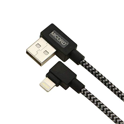 Product Cover Micord 90-degree Braided USB Cable,3FT USB Data Sync Charge Cable Compatible with Phone X/8/8Plus/7/7 Plus/6S/6 (Black)