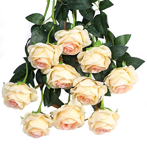 Product Cover Luyue Artificial Silk Rose Flower Bouquet Wedding Party Home Decor, Pack of 10 (Style 1-Light Champagne)