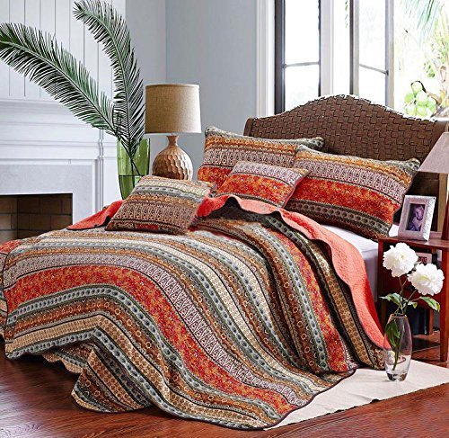 Product Cover Best Striped Classical Cotton 3-Piece Patchwork Bedspread Quilt Sets King