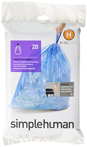 Product Cover simplehuman Code H Custom Fit Recycling Liners, Drawstring Trash Bags, 30-35 Liter / 8-9 Gallon, 3 Refill Packs (60 Count), Blue