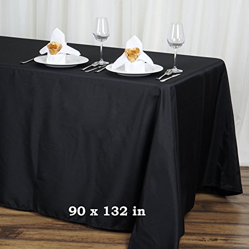Product Cover Efavormart 90x132 Black Wholesale Rectangle Polyester Rectangle Tablecloth Linen Wedding Party Restaurant Tablecloth