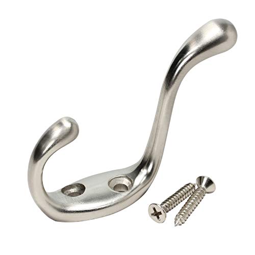 Product Cover Rok 2 Pack Hardware Heavy Duty Brushed Nickel Home Wall Closet Towel Robe Coat Double Hook Hanger