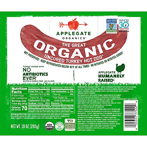 Product Cover Applegate Great Organic Turkey Hot Dog Uncured, 10oz