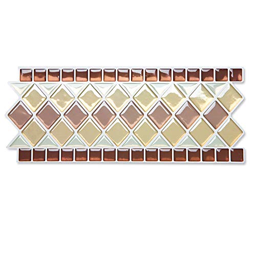 Product Cover Collections Etc. Tile Borders Peel and Stick Backsplash, Removable Backsplash for Kitchen, Bathroom, Set of 8, Brown Multi