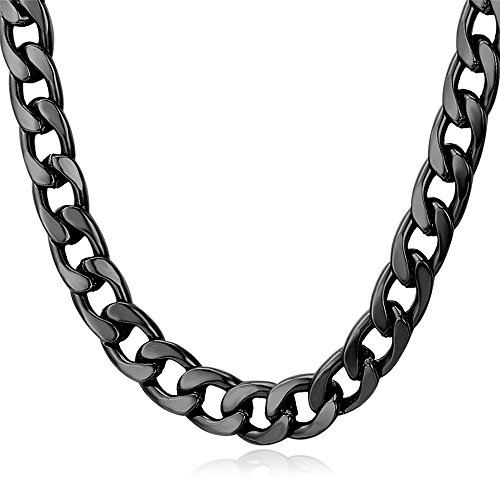 Product Cover U7 Men Women Miami Cuban Chain with Customized Stamp Service 5/7/9/12/15mm Wide Stainless Steel 18K Gold Plated Curb Necklace, Length 14