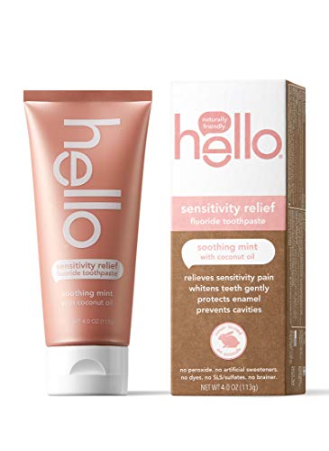 Product Cover Hello Oral Care Sensitivity Relief SLS Free Toothpaste with Fluoride, Soothing Mint with Coconut Oil, 4 Ounce