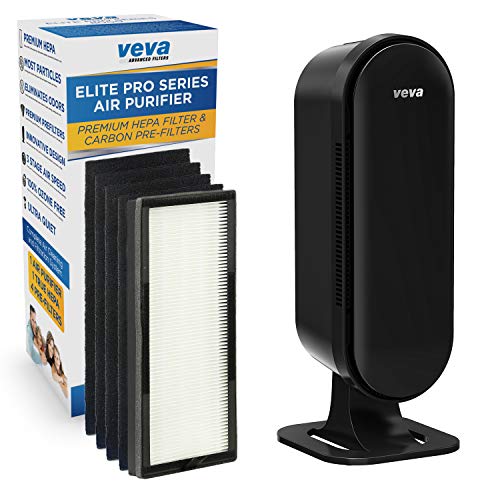 Product Cover VEVA 8000 Elite Pro Series Air Purifier HEPA Filter & 4 Premium Activated Carbon Pre Filters Removes Allergens, Smoke, Dust, Pet Dander & Odor Complete Tower Air Cleaner Home & Office, 325 Sq Ft.