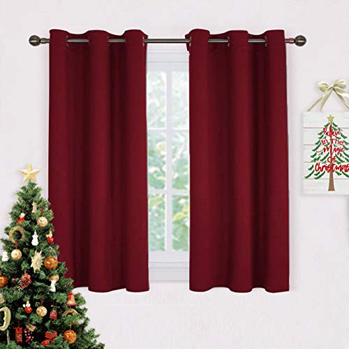 Product Cover NICETOWN Burgundy Window Curtains Blackout Drapes, Thermal Insulated Solid Grommet Blackout Curtains/Draperies for Living Room (One Pair, 42 by 45-Inch, Burgundy Red)