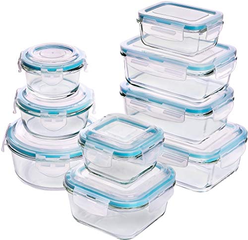 Product Cover Utopia Kitchen [18-Pieces] Glass Food Storage Containers with Lids - Glass Meal Prep Containers with Transparent Lids BPA Free and FDA Approved (9 Containers and 9 Lids)