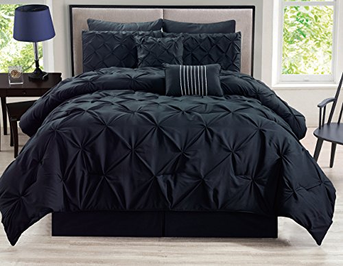 Product Cover 8 Piece Rochelle Pinched Pleat Black Comforter Set King