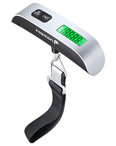 Product Cover Digital Luggage Scale, Fosmon, Stainless Steel, Backlight, LCD Display, Digital Hanging Luggage Weight Scale, Up to 50 Kilograms with Tare Function - Silver