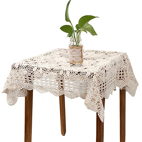 Product Cover yazi Handmade Crochet Sofa Doily Cotton Lace Table Placemats Sofa Doilies, Square Beige Color 31.5inch