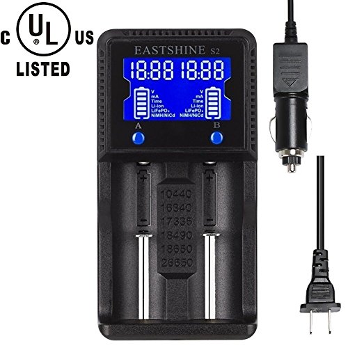 Product Cover Universal Battery Charger EASTSHINE S2 LCD Display Speedy Smart Charger for Rechargeable Batteries Ni-MH Ni-Cd AA AAA Li-ion LiFePO4 IMR 10440 14500 16340 18650 RCR123 26650 18500 17670 & Car Adapter