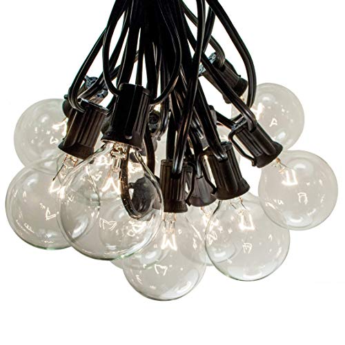 Product Cover 50 Foot Globe Patio String Lights - Set of 50 G50 2 Inch Clear Bulbs (Black Wire)