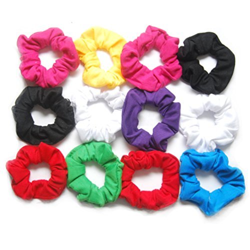 Product Cover Color Scrunchies, 12 Count : Luxxii Fancy Cotton Colorful Scrunchies Ponytail Holder Elastic Hair Bands (Color Scrunchies, 12 Count)