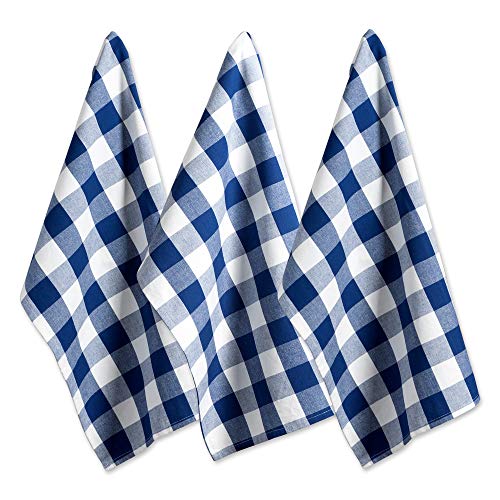 Product Cover DII Cotton Buffalo Check Plaid Dish Towels, 20x30 Set of 3, Monogrammable Oversized Kitchen Towels for Drying, Cleaning Cooking, Baking-Navy Blue