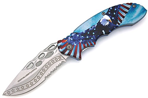 Product Cover Snake Eye Tactical In God We Trust Freedom, Liberty, Justice American Flag Aluminum Handle Assisted Opening Pocket Knife Self Defense Everyday Carry (SF4)