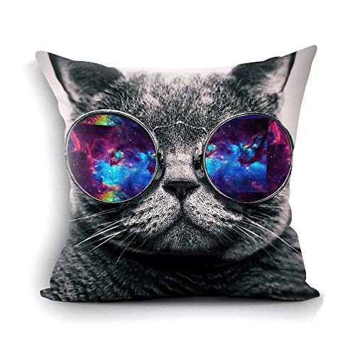 Product Cover oFloral Galaxy Hipster Cat Theme Throw Pillow Cover Funny Cat Wear Color Sunglasses Rectangle Pillow Case Cushion Cover Standard Size 18