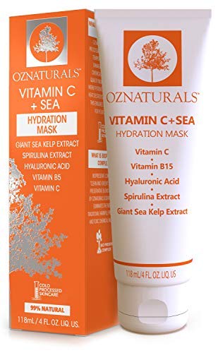 Product Cover OZNaturals Hydrating Face Mask: Hyaluronic Acid Serum Mask Hydration Mask With Vitamin C and Sea Kelp Extract - This Moisturizing Facial Mask Provides a Youthful Glow To Dull, Dry Skin - 4 Fl Oz