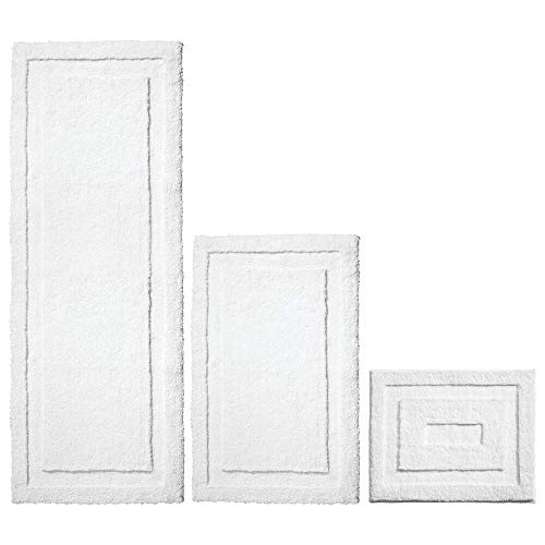 Product Cover mDesign Soft Microfiber Polyester Spa Rugs for Bathroom Vanity, Tub/Shower - Water Absorbent, Machine Washable - Includes Plush Non-Slip Rectangular Accent Rug Mats in 3 Sizes - Set of 3 - Pure White