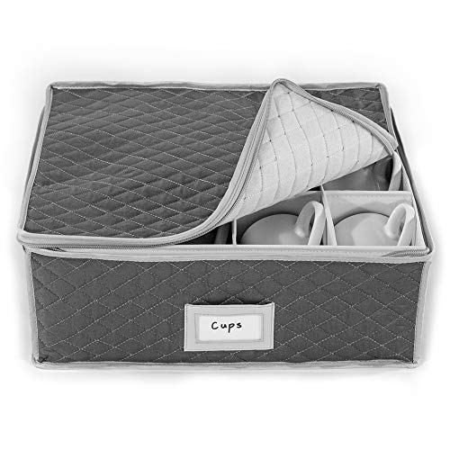 Product Cover China Cup Storage Chest - Quilted Fabric Container in Gray Measuring 16