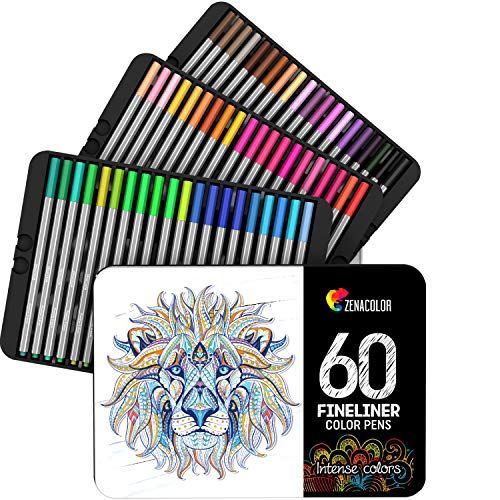 Product Cover 60 Fineliner Pens, Colored Fine Tip Markers - 60 Unique, 0.4 mm, Fine Point Pens for Bullet Journal, Adult Coloring Books - Felt Tip Pens, Art Supplies Colored Pens for Drawings, Journaling