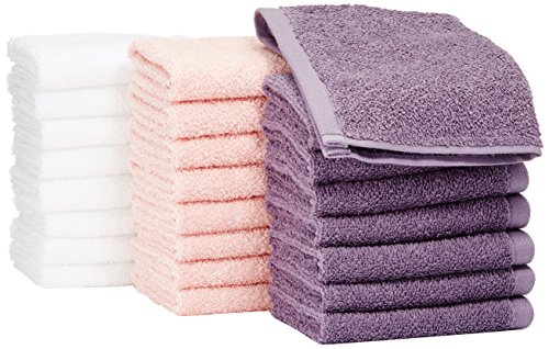 Product Cover AmazonBasics Cotton Washcloth/Face Towel - Pack of 24, Multi-Color (Petal Pink, Lavender, White)