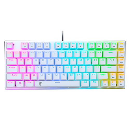 Product Cover HUO JI Z88 Z-88 RGB Mechanical Gaming Keyboard, Blue Switch , LED Backlit, Water Resistant, Compact 81 Keys Anti-Ghosting for Mac, PC, White