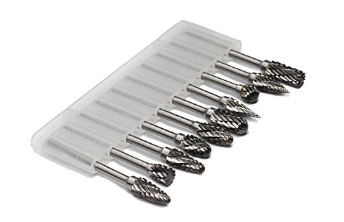 Product Cover YUFUTOL Carbide Burr Set - 10pcs Double Cut Solid Carbide Rotary Burrs 3mm(0.118'') Shank Fits Die G