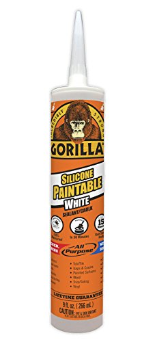 Product Cover Gorilla Paintable Silicone Sealant Caulk, Waterproof and Mold & Mildew Resistant, 9 ounce Cartridge, White, (Pack of 1)