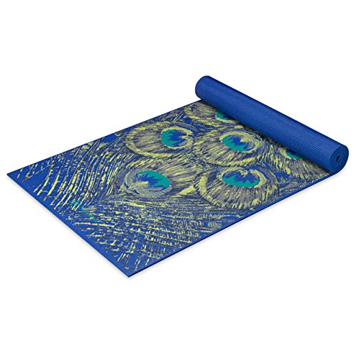 Product Cover Gaiam Yoga Mat Premium Print Extra Thick Non Slip Exercise & Fitness Mat for All Types of Yoga, Pilates & Floor Workouts, Sapphire Feather, 6mm