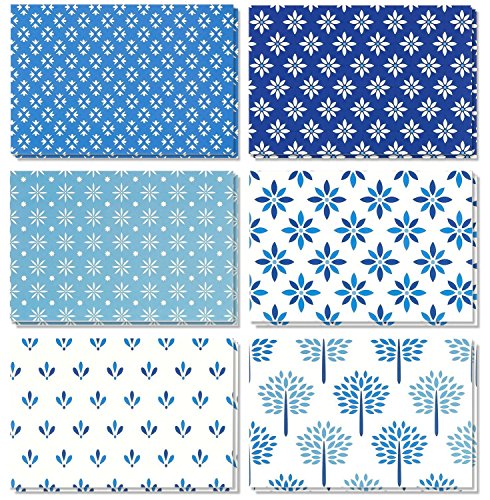 Product Cover 48 Pack All Occasion Assorted Blank Note Cards Greeting Card Bulk Box Set - Shades of Blue Floral Foliage Designs - Notecards with Envelopes Included 4 x 6 inches