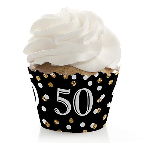 Product Cover Adult 50th Birthday - Gold - Birthday Party Decorations - Party Cupcake Wrappers - Set of 12
