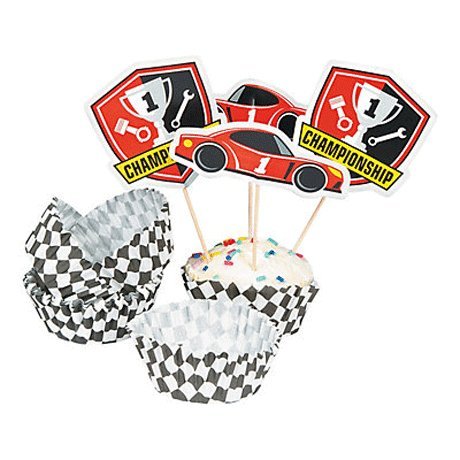 Product Cover Fun Express Race Car Birthday Cupcake Wrappers with Picks - Makes 50 Treats