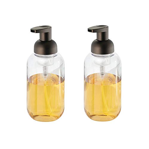 Product Cover mDesign Modern Refillable Foaming Soap Dispenser Pump Bottle for Bathroom Vanity Countertop, Kitchen and Utility Sink - Save on Soap - Vintage-Inspired, Compact Design - 2 Pack - Clear/Bronze