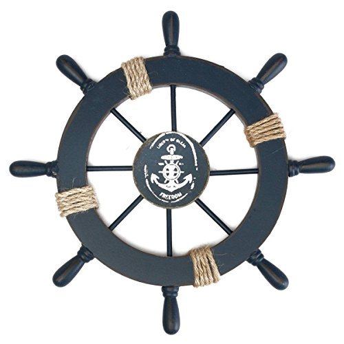 Product Cover Rosenice Wooden Ship Wheel Nautical Boat Ship Wheel Wall Decor Dark Blue