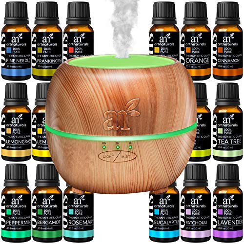 Product Cover ArtNaturals Aromatherapy Essential Oil and Diffuser Gift Set - (150ml Tank & Top 16 Oils) - Peppermint, Tee Tree, Lavender & Eucalyptus - Auto Shut-Off and 7 Color LED Lights - Therapeutic Grade