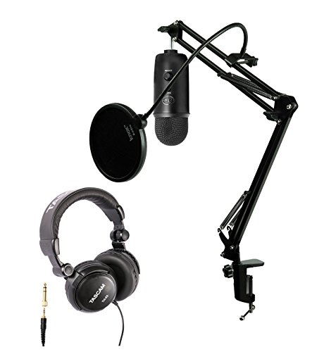 Product Cover Blue Microphones Blackout Yeti USB Microphone with Knox Studio Boom Arm, Pop Filter and Full Size Headphones
