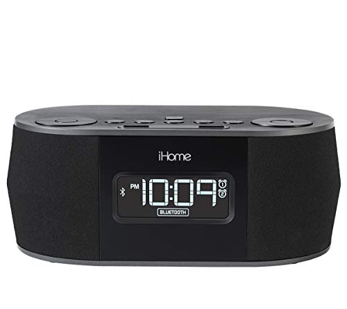 Product Cover iHome Wireless Bluetooth Stereo, Dual FM Alarm Clock Radio, USB Charging, Alarm Clock For Bedrooms, Alarm Clock, Voice Echo Cancellation, Twin Speakers, Hi-Quality Sound, Battery Backup, Display, Blac