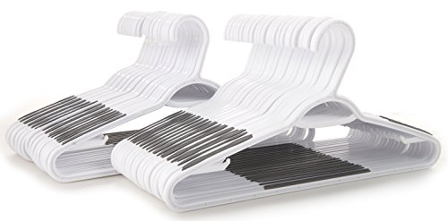 Product Cover Popular Design Products 50 pc White Plastic Hangers with Built-in Grip Strip Non-Slip Pads - Perfect for Dresses, Blouses and Pants - Work Great for Shirts, Ties, Scarves and Sweaters