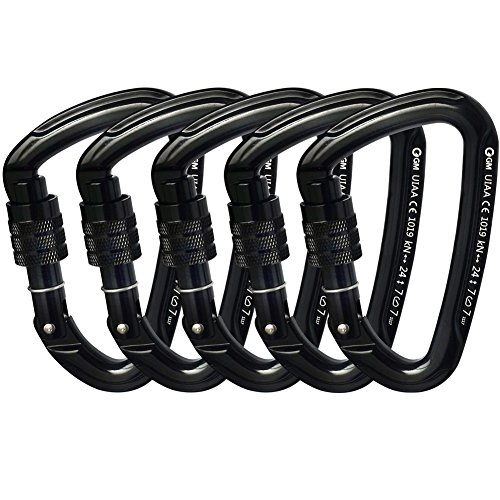 Product Cover GM CLIMBING Ultra-Light Screw Locking Carabiner CE UIAA Certified Black Pack of 5